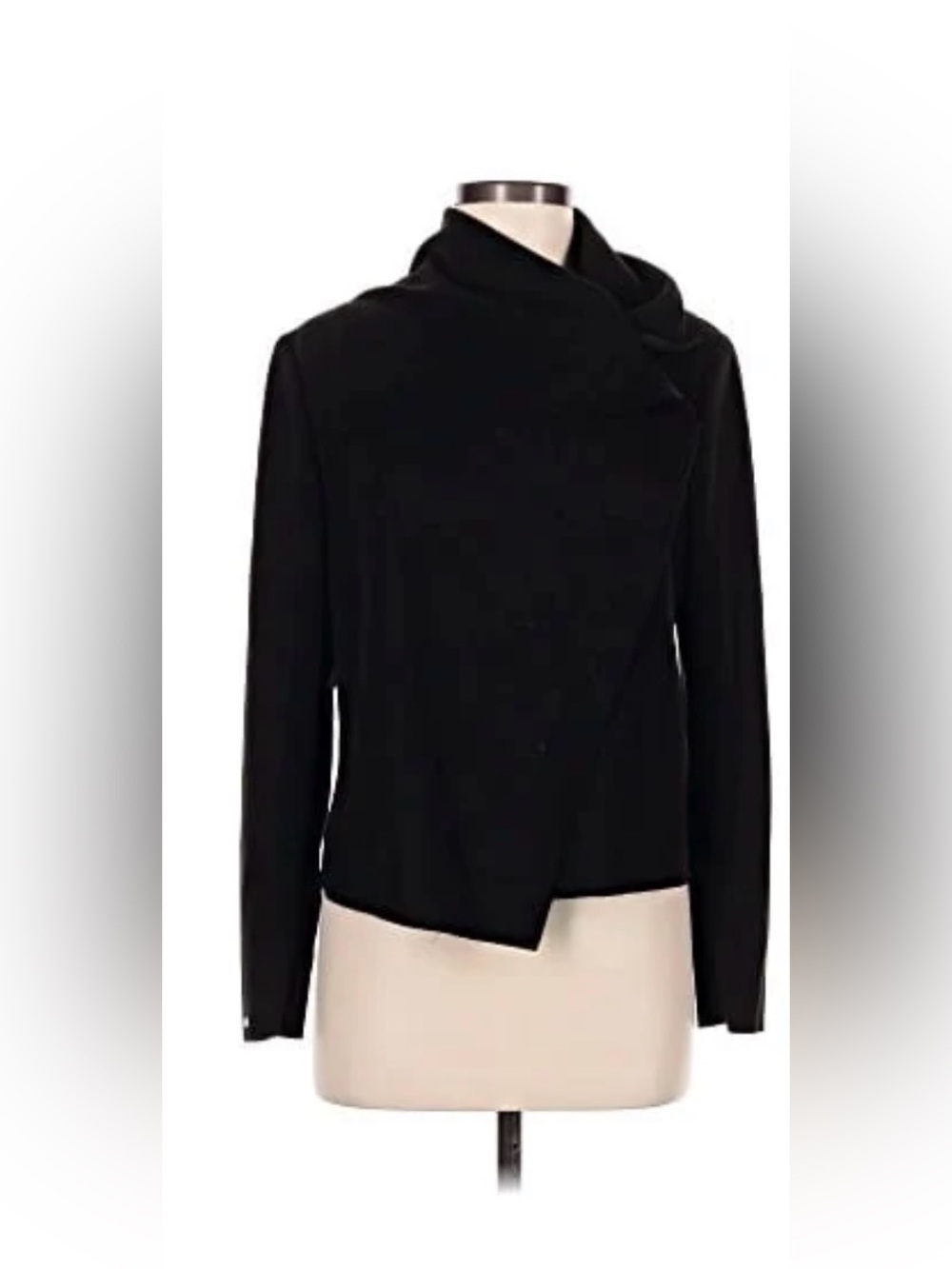 Anne Klein Black Draped Open-Front Jacket in velvety vegan suede.